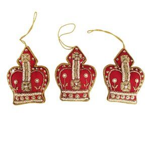 Vintage Royal Collection Beaded Crown Ornaments - Set of 3